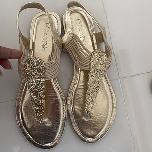 Sparkly gold flat sandals